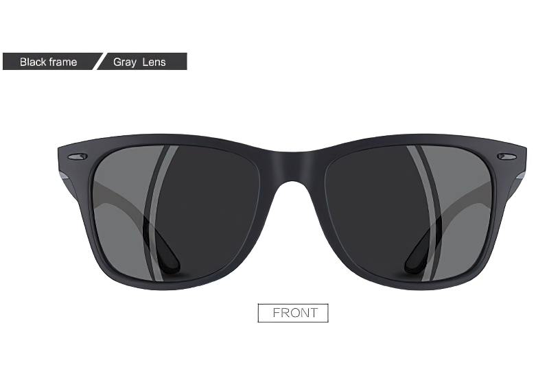 Front view of unisex square style ultralight polarized sunglasses SF0950 with black TR90 frame and gray lenses, UV400 protection.